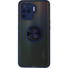 Cepmoda Oppo Reno 5 Lite Uyumlu Yüzüklü Kılıf - Buzlu Şeffaf - Lacivert