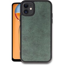 Cepmoda iPhone 11 Uyumlu Deri Görünümlü Telefon Kılıfı Darbe Emici Kapak - Koyu Yeşil