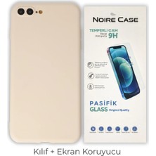 Cepmoda iPhone 7 Plus Uyumlu Silikon Telefon Kılıfı ve Temperli Cam Ekran Koruyucu 2’li Set - Krem