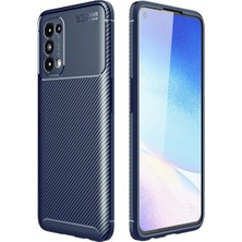 Cepmoda Oppo Reno 5 Uyumlu Karbon Desenli Mat Silikon Telefon Kılıfı - Lacivert
