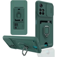 Cepmoda Redmi Note 11T Yüzüklü Kılıf - Boyun Askılı - Kartlıklı - Çok Amaçlı Kapak - Yeşil