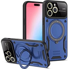 Cepmoda iPhone 15 Pro Standlı Yüzüklü Telefon Kılıfı - 360° Döner Halkalı A+ Korumalı - Lacivert