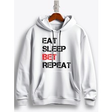 MGAX Eat Sleep Bet Repeat Baskılı Regular Kapşonlu Sweatshirt