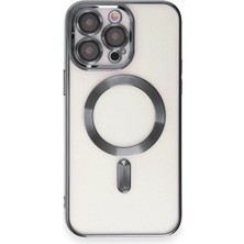 Cepmoda iPhone 15 Pro Kılıf Uyumlu Magsafe Destekli Kılıf - Arkası Şeffaf - Titan Gri