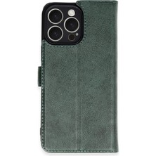 Cepmoda iPhone 16 Pro Max Uyumlu Kapaklı Kılıf - Cüzdanlı - Kopçalı - Yeşil