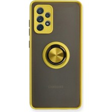 Cepmoda Samsung Galaxy A72 Uyumlu Yüzüklü Kılıf - Buzlu Şeffaf - Sarı