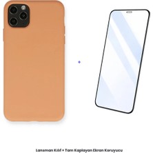 Cepmoda iPhone 11 Pro Max Lansman Kılıf + Tam Kaplayan Antistatik Ekran Koruyucu Set - Turuncu