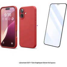 Cepmoda iPhone 16 Lansman Kılıf + Tam Kaplayan Antistatik Ekran Koruyucu Set - Kırmızı