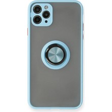 Cepmoda iPhone 11 Pro Max Uyumlu Yüzüklü Kılıf - Buzlu Şeffaf - Buz Mavi