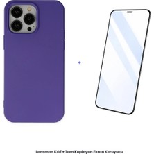 Cepmoda iPhone 14 Pro Lansman Kılıf + Tam Kaplayan Antistatik Ekran Koruyucu Set - Mor