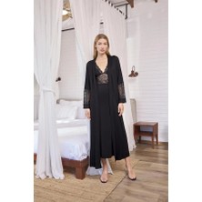 Aria's Closet Arias Closet Göğüs ve Sırt Dekolteli Dantelli Sabahlık Takımı