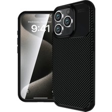 Cepmoda iPhone 16 Pro Uyumlu Karbon Desenli Mat Silikon Telefon Kılıfı - Siyah