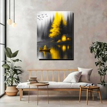 Artprinta Sarı Işıklı Göl Manzarası Kanvas Tablo – Modern Doğa Temalı Duvar Dekoru