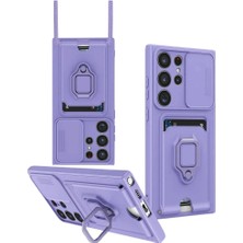 Cepmoda Samsung Galaxy S25 Ultra Yüzüklü Kılıf - Boyun Askılı - Kartlıklı - Çok Amaçlı Kapak - Lila