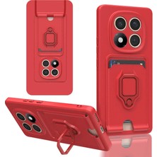 Cepmoda Redmi Note 14 Pro Plus Yüzüklü Kılıf - Boyun Askılı - Kartlıklı - Çok Amaçlı Kapak - Kırmızı