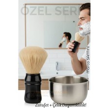 Klasik Tıraş Seti – Ahşap Saplı Fırça & 304 Paslanmaz Çelik Tıraş Tası   Nemere