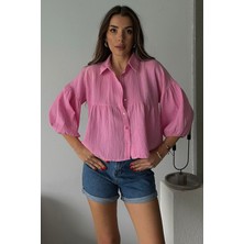 Bacc Pembe Kısa Kol Müslin Kumaş Premium Gömlek BCRU-261292
