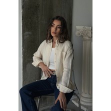 Bacc Krem Tek Cepli Oversize Müslin Gömlek BCRU-261291