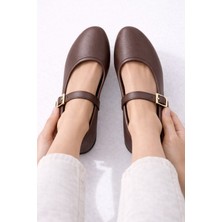 Slipcat Tek Bantlı Gold Tokalı Lastikli Şık Kadın Babet Ayakkabı