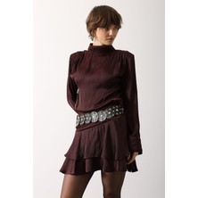 Bacc Bordo Kemer Detaylı Saten Mini Etek BCRY-261280