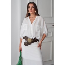 Bacc Beyaz Çift Cepli Yarasa Kol Gömlek BCRU-261296