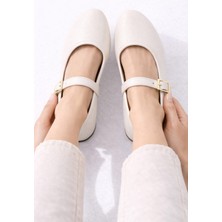 Slipcat Tek Bantlı Gold Tokalı Lastikli Şık Kadın Babet Ayakkabı