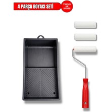 Trend Ak Home 4’lü Kadife Boyacı Seti | 10 cm Rulo Sap + 2 Adet Kadife Rulo Yedeği + Boya Tavası