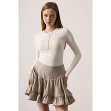 Bacc Gri Katlı Volanlı Mini Etek BCRY-261272