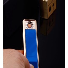 Fantastik Store Şık Görünümlü USB Şarjlı Rezistanslı Ince Slim Metal Çakmak (Mavi) ( Lisinya )