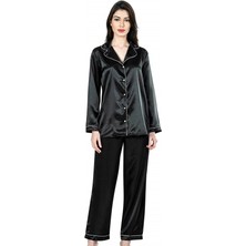 Aria's Closet Siyah Ikili Saten Gecelik Pijama Takımı 7647