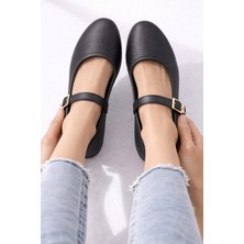 Slipcat Tek Bantlı Gold Tokalı Lastikli Şık Kadın Babet Ayakkabı