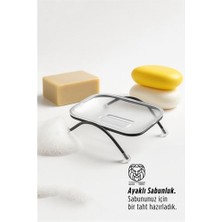 Ayaklı Sabunluk – Su Giderli Şeffaf Tasarım 12 x 9 cm Tezgah Üstü Kullanım Nemere