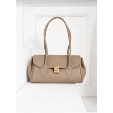 Özüm Çanta Kadın Kilit Detay Kol Omuz Çantası Vizon