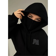 Divin - Kadın Kar Maskeli Ninja Sweatshırt 3 Iplik Kalın Oversize Büyük Beden