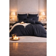 Vionetta Ranforce % 100 Pamuk Siyah Lastikli Çarşaflı 4 Yastıklı Çift Kişilik Nevresim Takımı