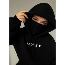 Divin Kadın Kar Maskeli Ninja Sweatshırt 3 Iplik Kalın Oversize Büyük Beden