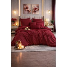 Vionetta Ranforce % 100 Pamuk Bordo Lastikli Çarşaflı 4 Yastıklı Çift Kişilik Nevresim Takımı