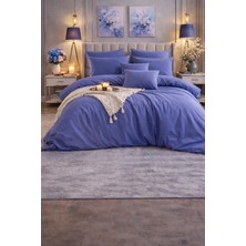 Vionetta Ranforce % 100 Pamuk Indigo Lastikli Çarşaflı 4 Yastıklı Çift Kişilik Nevresim Takımı