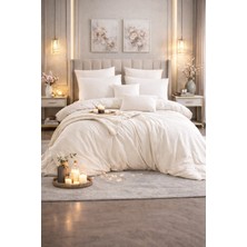 Vionetta Düz Renk % 100 Pamuk Lastikli Çarşaflı 4 Yastıklı Açık Krem Nevresim Takımı