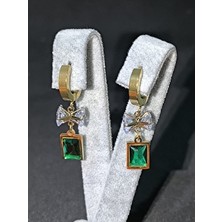 Vulwox Altın Yeşil Taşlı Fiyonk Küpe