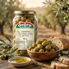 Doğru Gıda Edremit Yeşil Çizik Zeytin 500 gr Yeni Mahsul Doğal Fermente Sert Meyvemsi