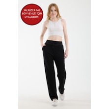 Warasiva Kadın Siyah Düz Paça Bel Bağlamalı Modal Kumaş Cepli Eşofman Altı ( 1.65 Boy ve Altı Için Uygundur)