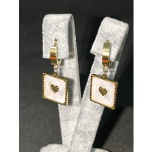 Vulwox Altın Kalpli Sedefli Kare Küpe