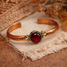 Akik Doğal Taşlı Bakır Bileklik % 100 Saf Bakır El Yapımı Bileklik