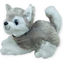 Fantastik Store Sesli Peluş Yatan Köpek 25 cm - Gri (Lisinya)