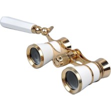 Fantastik Store Nefis Işlemeli, Tiyatro / Opera Dürbünü 3X25 Prinç Metal Kaplamalı Retro Beyaz - Lisinya