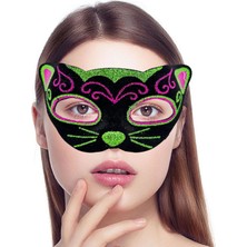 Fantastik Store Siyah Kadife Kaplama Üzeri Pembe Yeşil Sim Işlemeli Kedi Maskesi 20X13 cm - Lisinya