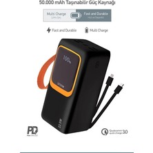 Teknoparkta Simex 50.000 Mah Powerbank 50000 Mah Pd Fenerli Hızlı Şarj Kablolu Taşınabilir Şarj Cihazı Type C