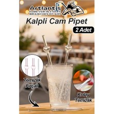 Artlantis Kalpli Cam Pipet 2 Adet Temizlik Fırçalı Cam Pipet Kalp Şekilli Şeffaf Pembe Cam Pipet 20 cm 2 Adet Kalpli Cam Pipet