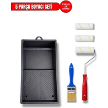 Trend Ak Home 5’li Boyacı Seti | 10 cm Rulo Sap + 2 Adet Mikrofiber Rulo Yedeği + No:2 Kestirme Fırçası +Boya Tavası